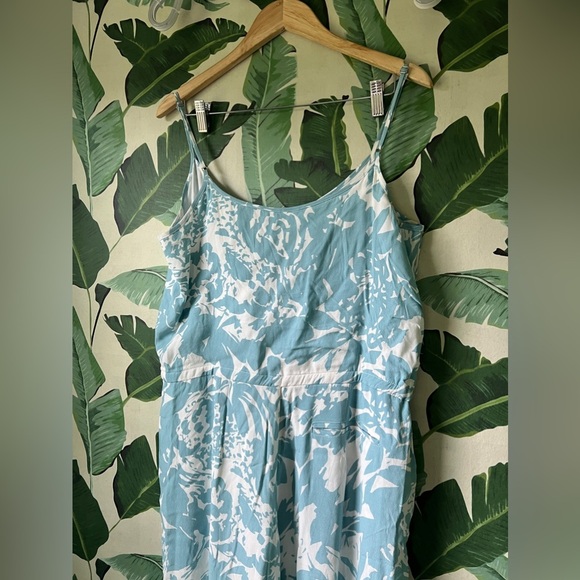GAP Blue Floral Tank Drawstring waist Jumpsuit Size M Tall - Picture 8 of 9